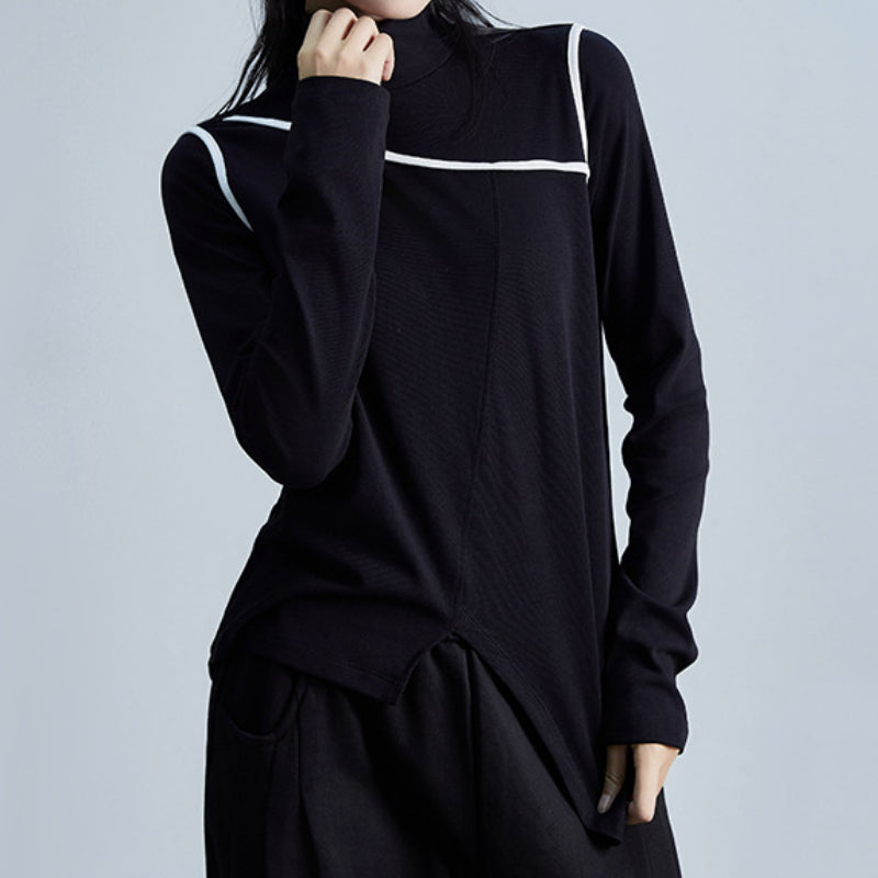 Irregular Stand Collar Long Sleeve T-shirt