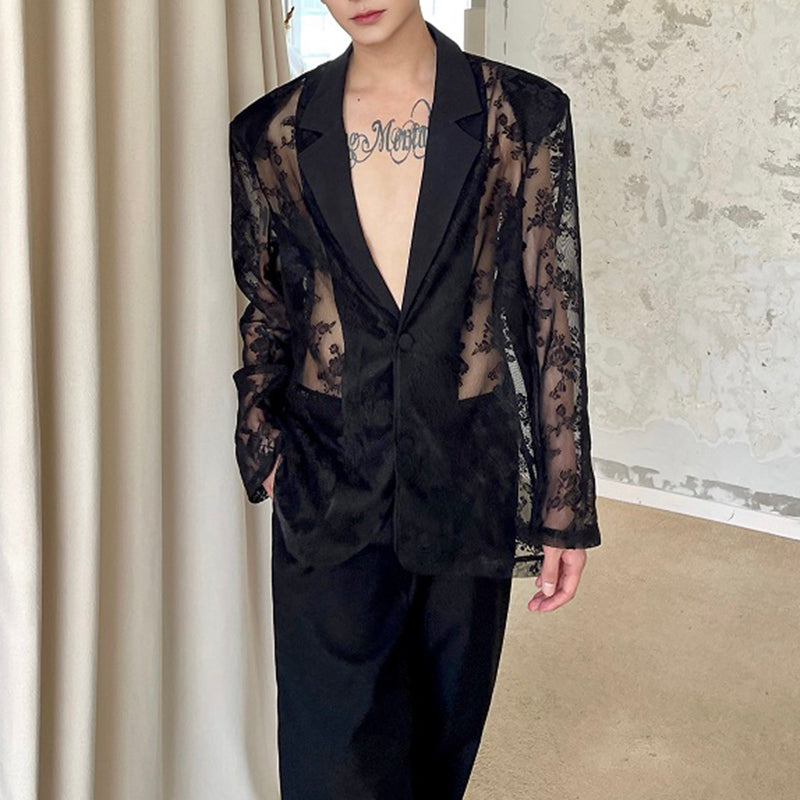 Sheer Jacquard Embroidered Blazer