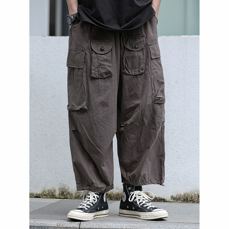 Retro Multi-pocket Wide-leg Pants