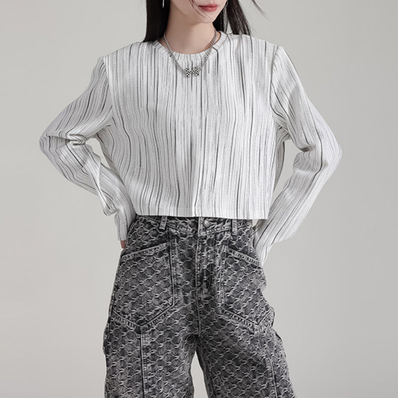 Vertical Stripe Long Sleeve Round Neck T-Shirt