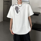 Padded Shoulder Loose Ripped Mesh T-shirt