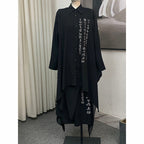 Asymmetric Hem Calligraphy Print Oversized Shirt