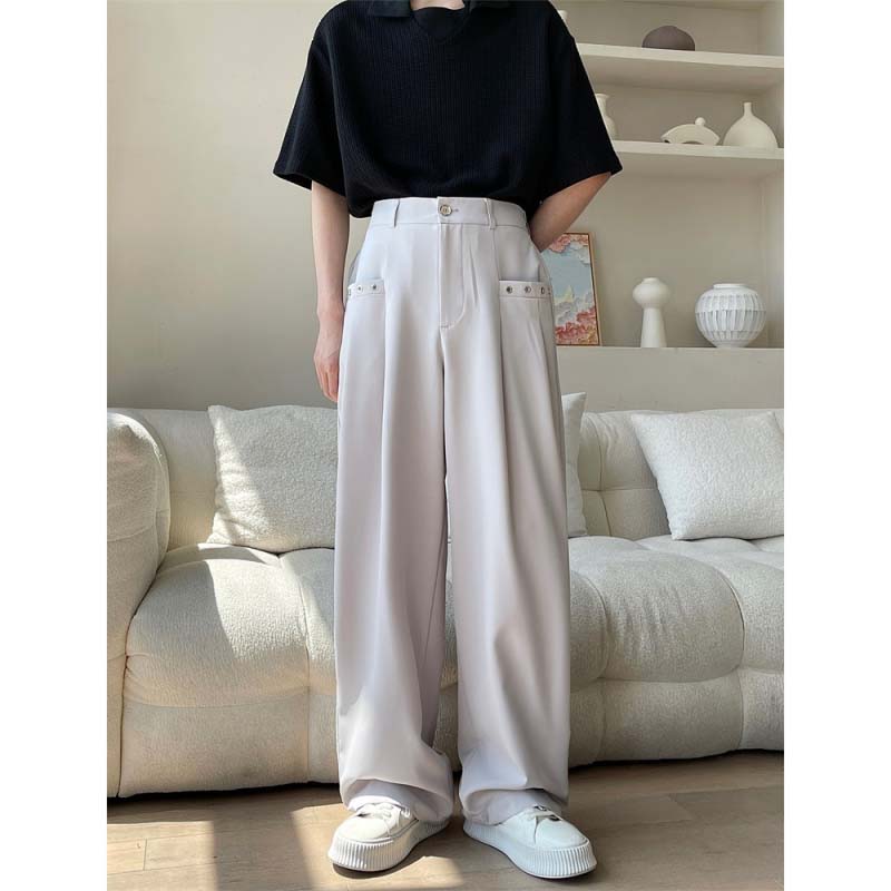 Drape Straight Eye Trim Casual Pants