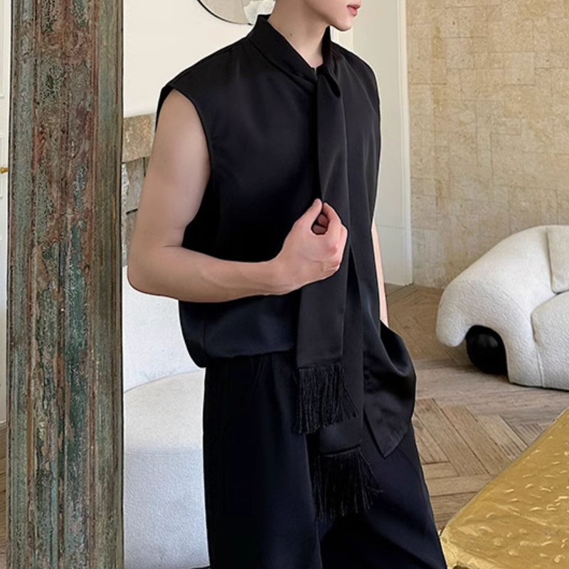 Sleeveless Satin Waistcoat Shirt