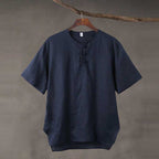 Linen Vintage Round Neck Button Down T-shirt
