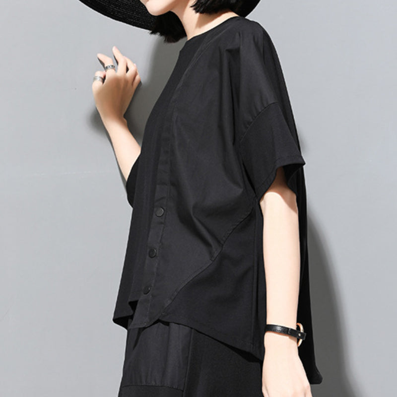 Panelled Loose Button T-shirt