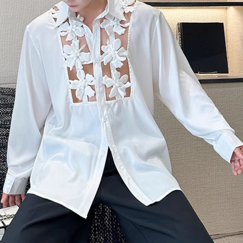 Spliced Flower Hollow Casual Shirt