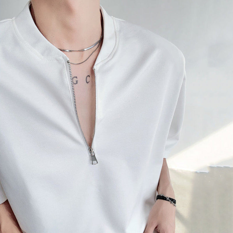 Stand Collar Zipper Casual T-shirt