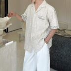 Jacquard Embroidered Cuban Collar Rhinestone Shirt