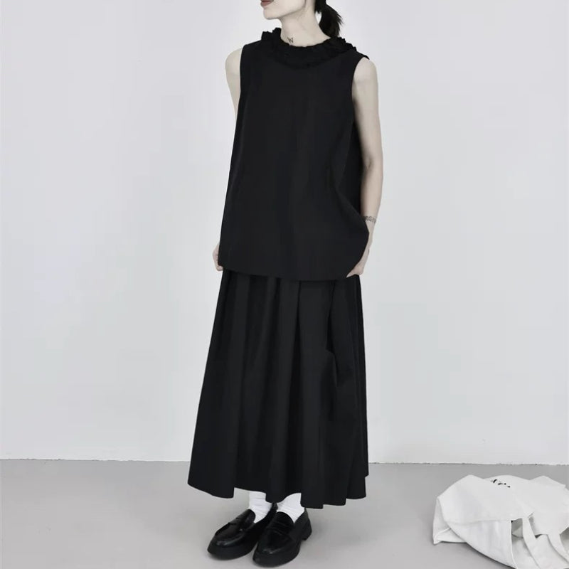 Loose-fitting Sleeveless Ruffled Shirt Vest