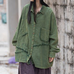 Loose Cotton And Linen Patchwork Irregular Shirt