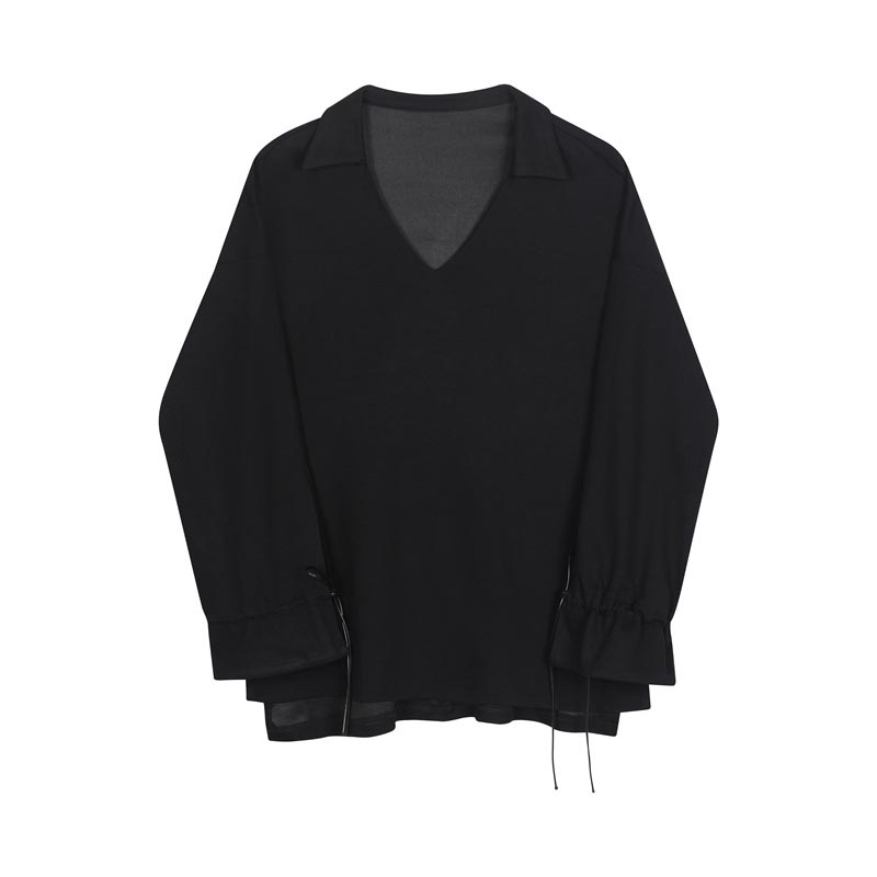 V Neck Cuffs Drawstring Sweatshirt