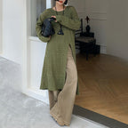 V-neck High Slit Hollow Knit Sweater