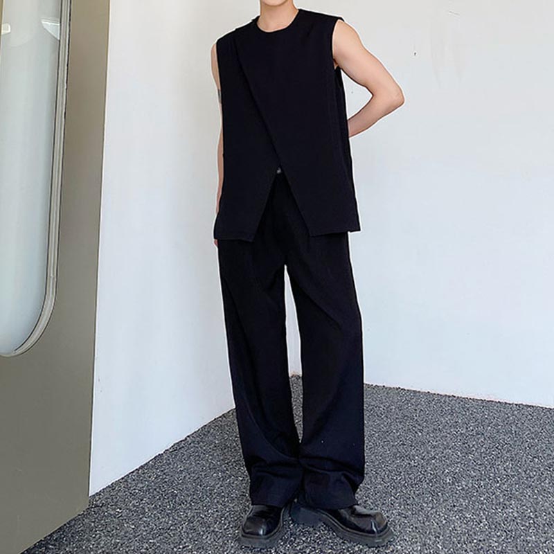 Black Slit Hem Sleeveless Vest