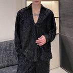 Sequined Fringed V-neck Shirt and Pants Suit