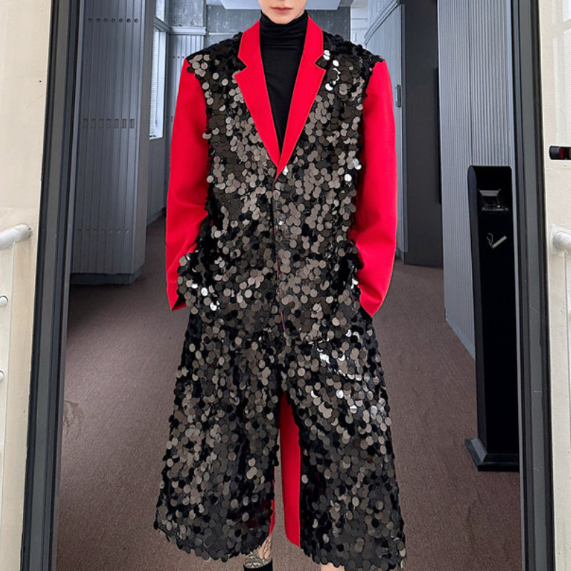 Sequined Notch Lapel Suit Jacket Loose Pants Two-piece Suit