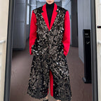 Sequined Notch Lapel Suit Jacket Loose Pants Two-piece Suit