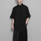Dark Jacquard Retro Irregular Hem Short-sleeved Shirt