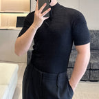 Half Turtleneck Solid Color Elastic Tight T-shirt