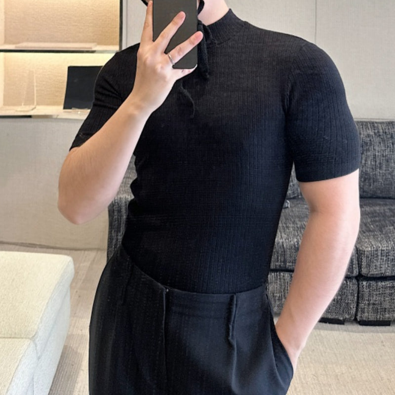 Half Turtleneck Solid Color Elastic Tight T-shirt