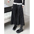 High Waist Casual Pleated Pu Leather Skirt