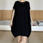 Retro Bat-Shaped Loose Sleeveless Solid Color Dress