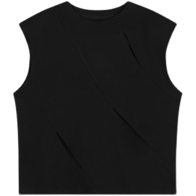 Ripped Shoulder Pads Sleeveless Tank Top