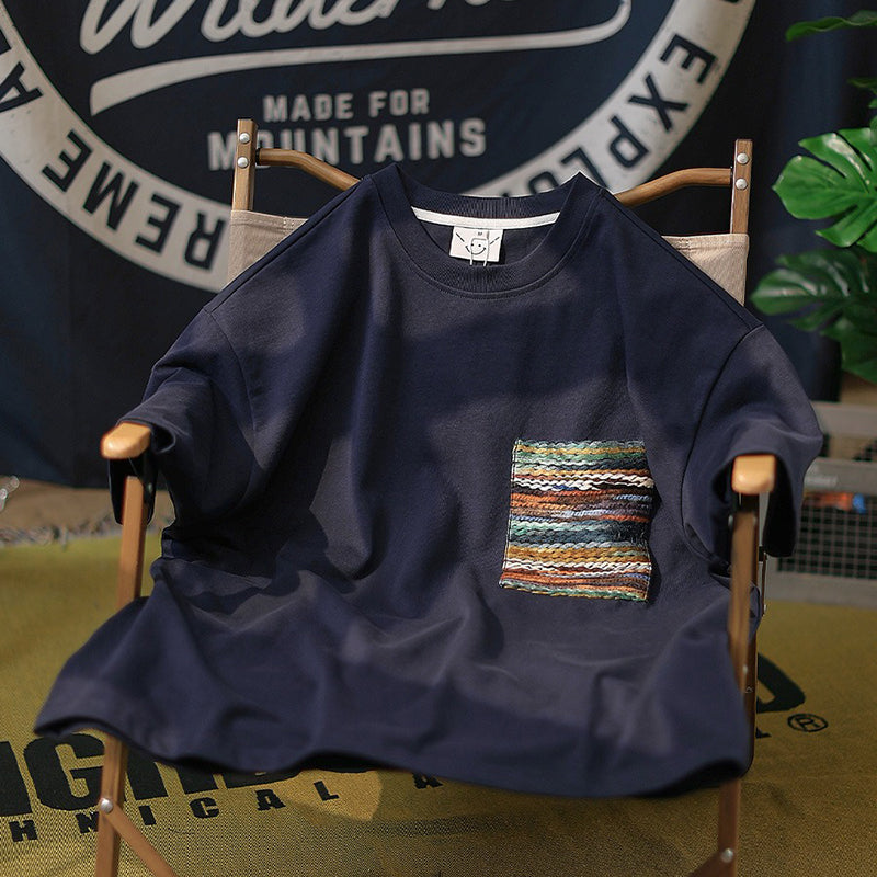 Vintage Color Pocket Short Sleeve T-Shirt