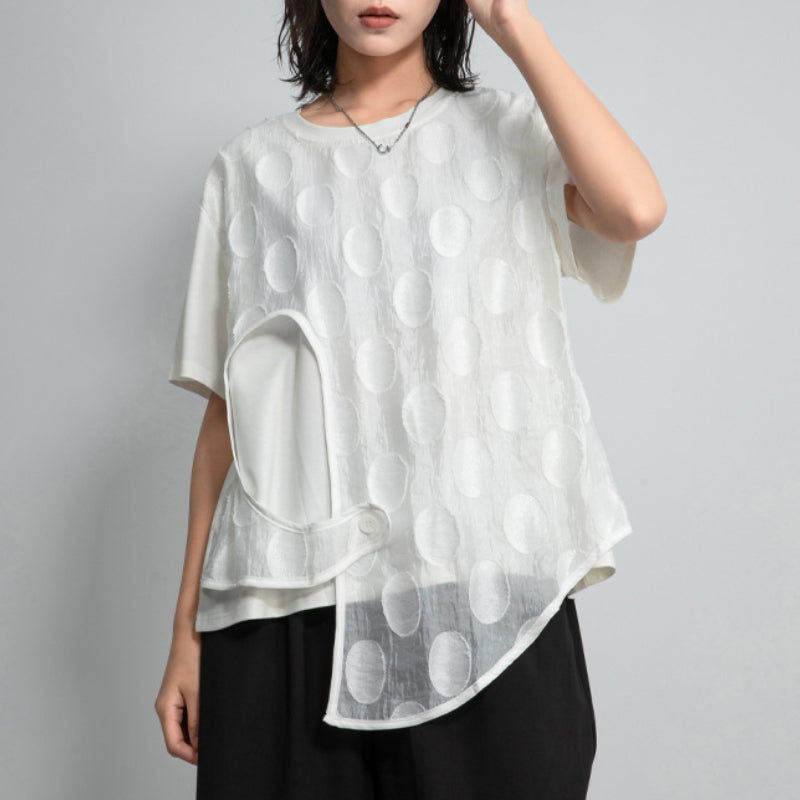 Asymmetric Round Neck Loose Fake Two-piece T-shirt