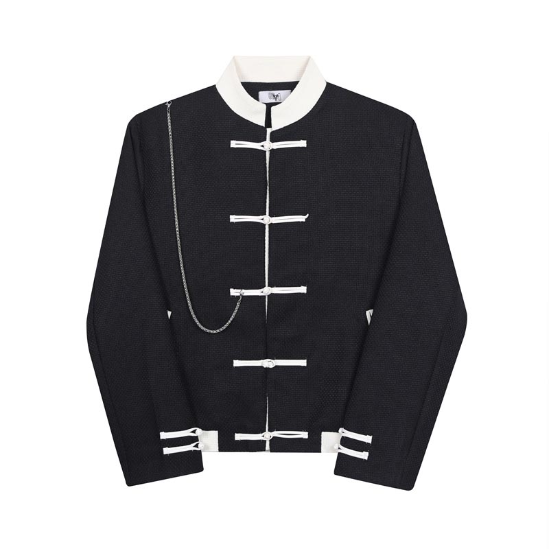 Contrast Color Vintage Buckle Stand Collar Jacket