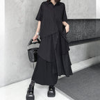 Irregular Loose Solid Color Shirt Elastic Waist Skirt