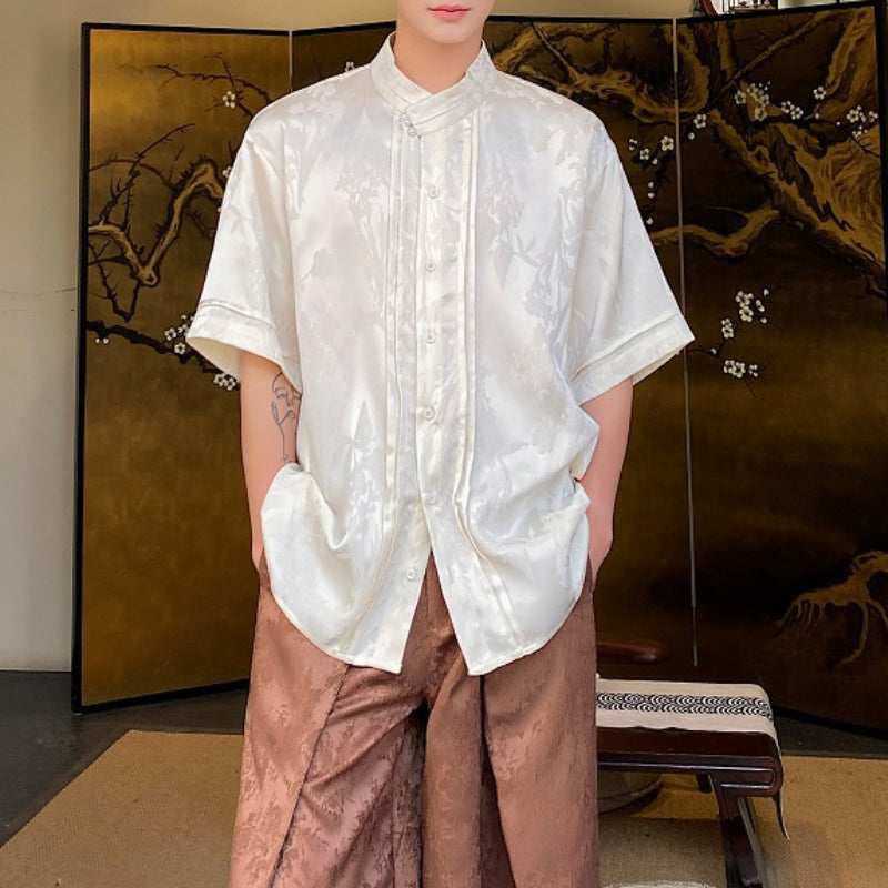 Summer Vintage Satin Jacquard Tassel Shirt