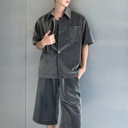 Summer Bright Silk Shirt Vest Shorts Three-piece Suit