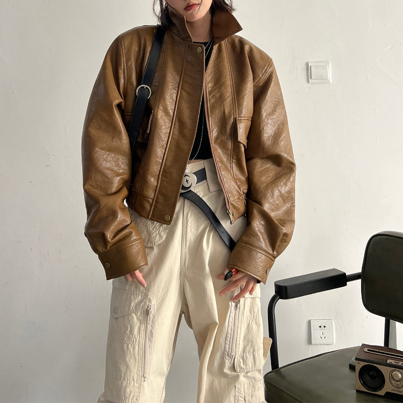 Short Vintage Leather Jacket