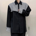 Houndstooth Frayed Panel Long Sleeve Shirt