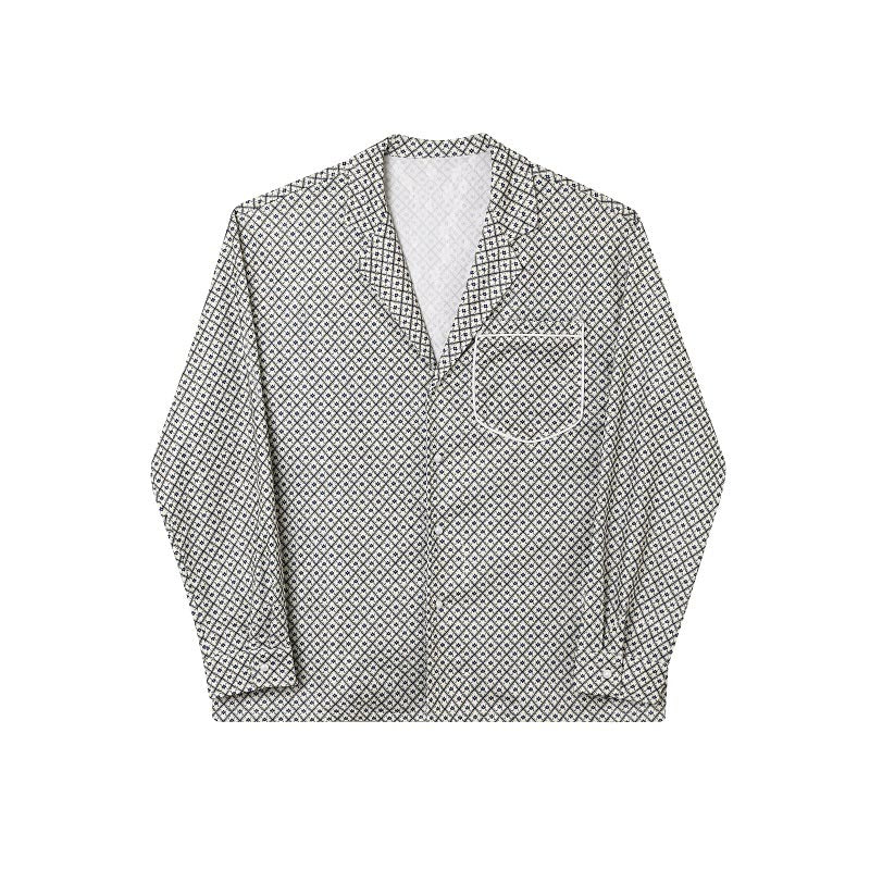 Vintage Pattern Cuban Collar Long Sleeve Shirt