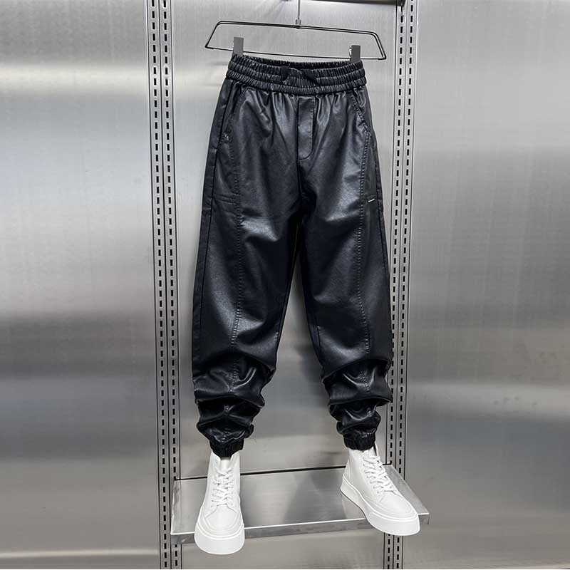 Thickened Velvet PU Leather Warm Harem Pants