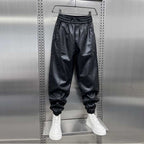 Thickened Velvet PU Leather Warm Harem Pants