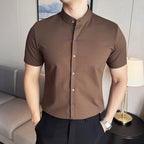 Summer Stand Collar Ice Silk Casual Waffle Shirt