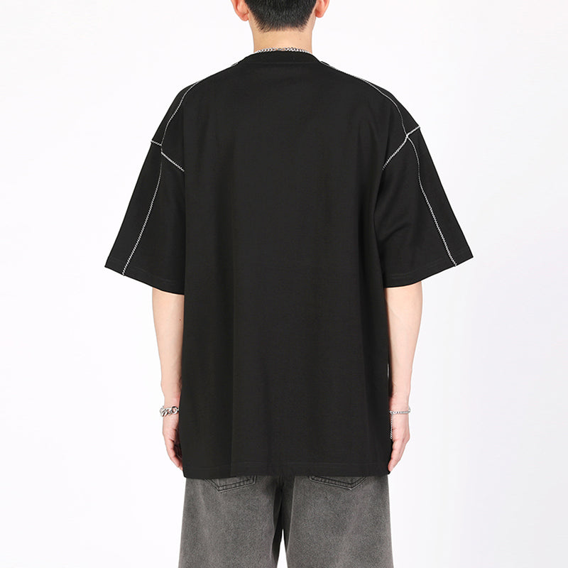 Topstitched Crew Neck Loose T-shirt
