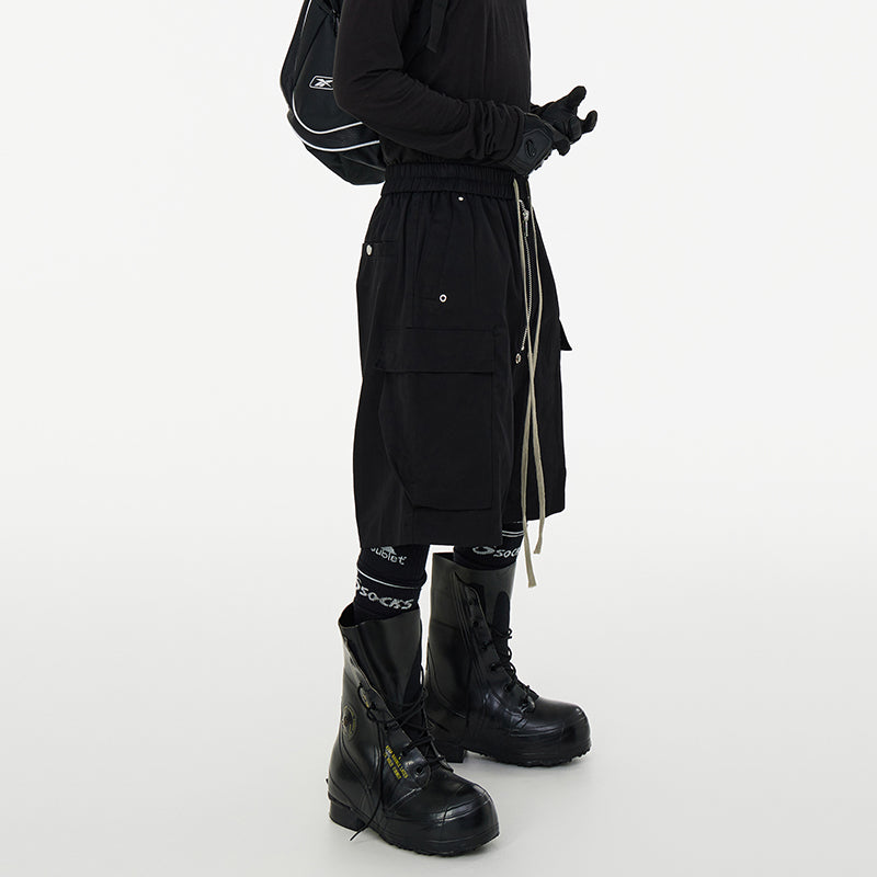 Dark Drawstring Cargo Pocket Three-dimensional Loose Shorts
