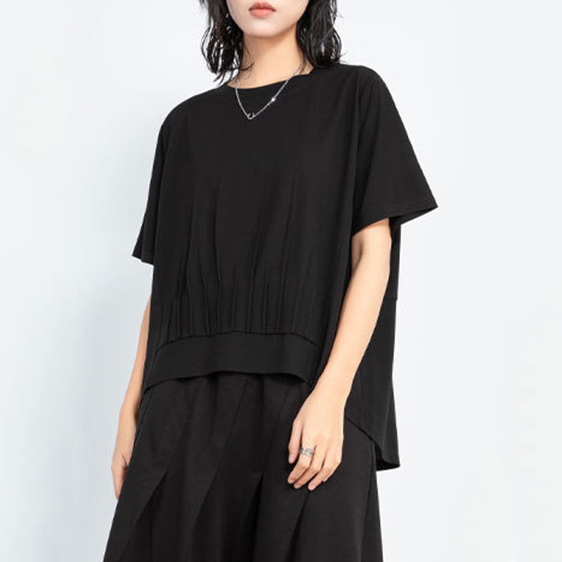Loose Irregular Pleated Thin T-shirt
