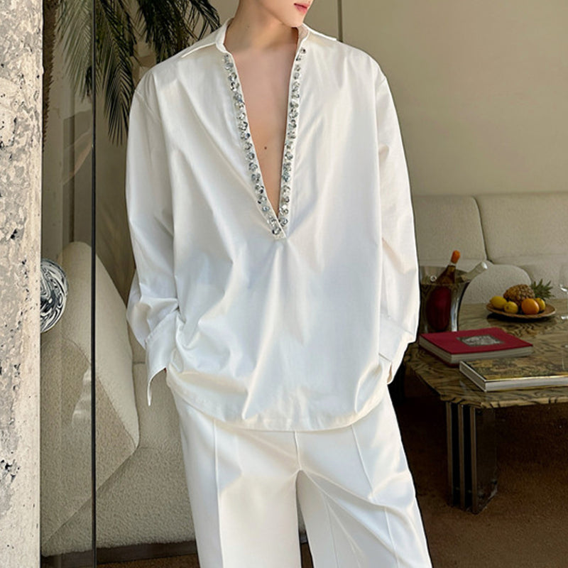 V-neck Sequined Silhouette Shirt