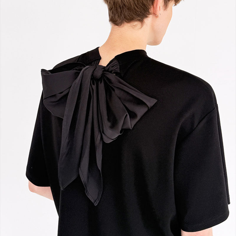 Scarf Ribbon Silhouette Short Sleeves T-shirt