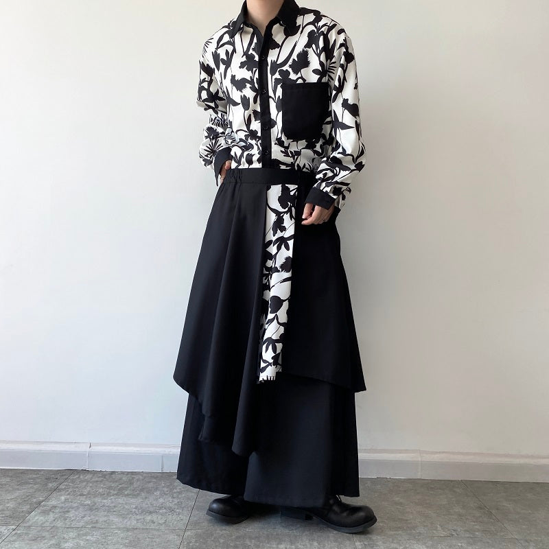 Multi-layered Floral-paneled Culottes Hakama Pants