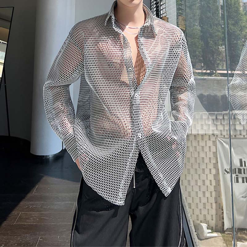 Thin Mesh Cutout Long Sleeve Shirt