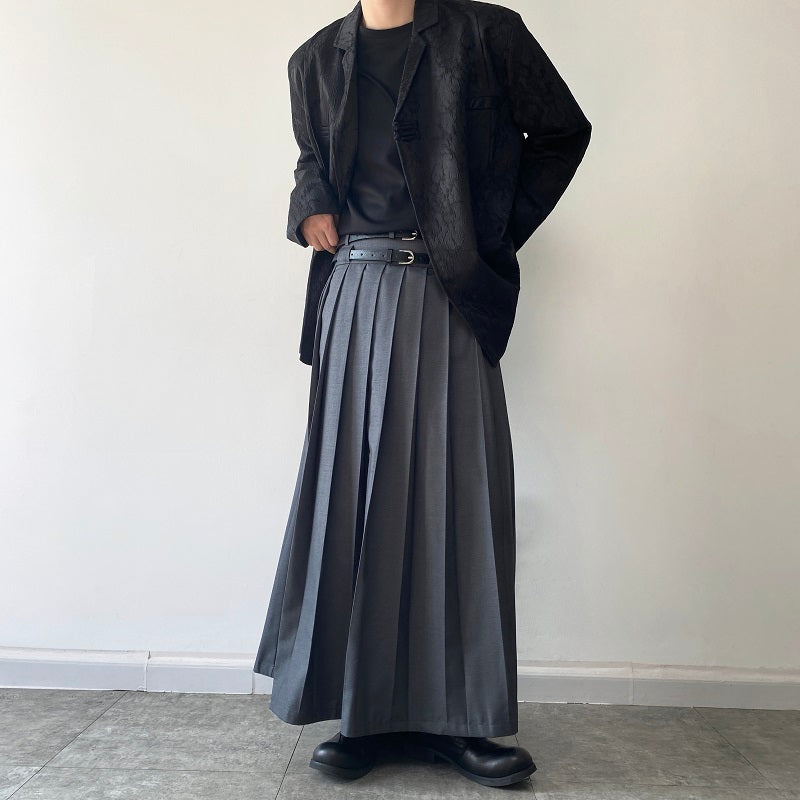 Pleated Double Belt Skirt Hakama Pants