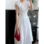 French Waist Halter V-neck Pleated Dress