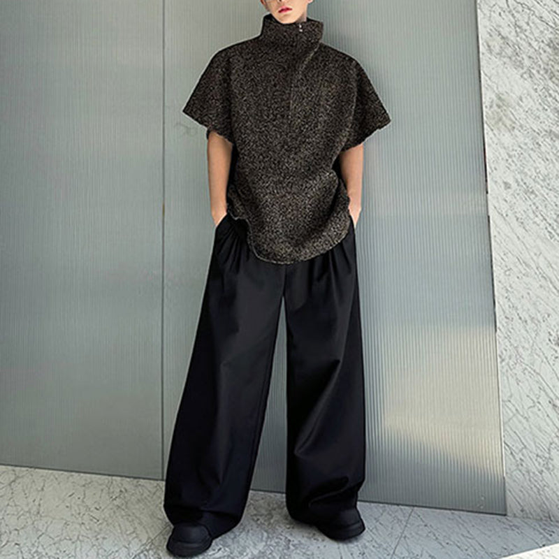 Wool Bat Zipper Turtleneck Short-sleeved T-shirt
