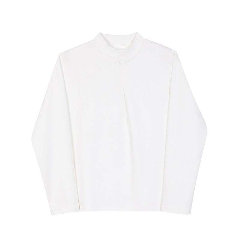 Simple Solid Stand Collar Long Sleeve T-Shirt